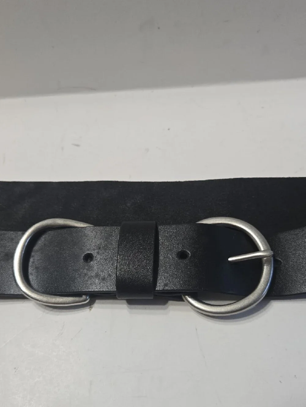 Women's Black Double-Ring Leather Waist Belt Made In The USA